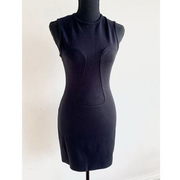 T by Alexander Wang Black Sleeveless Bodycon Dress Size M Ribbed Detailing - Picture 1 of 12